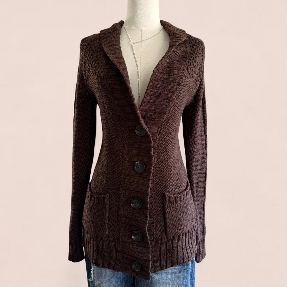 Arizona Jean Company Women's Medium Brown Chunky Knit Cardigan Sweater